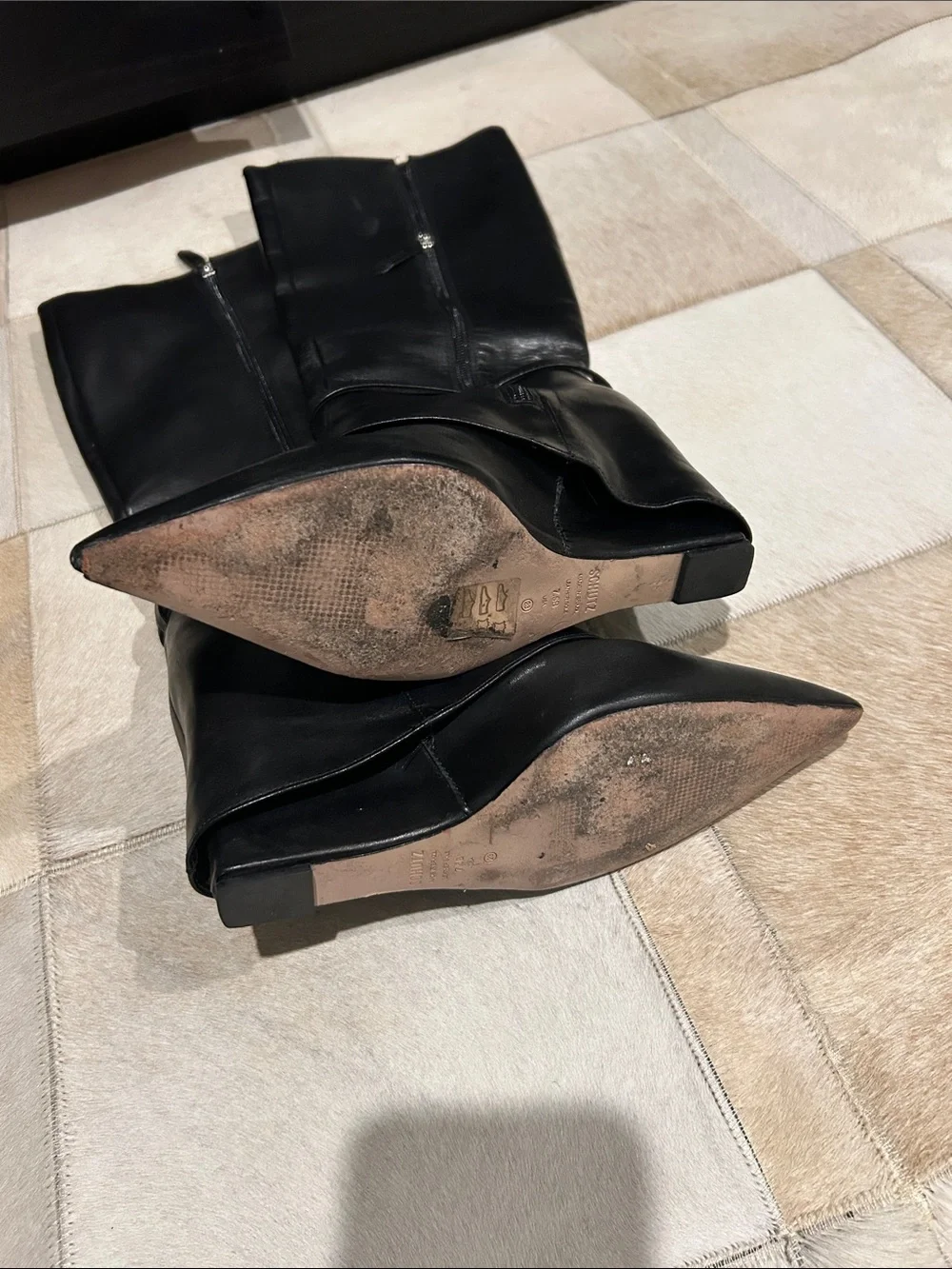 SCHUTZ Black Leather Mid-Calf Women’s Boots with Buckle